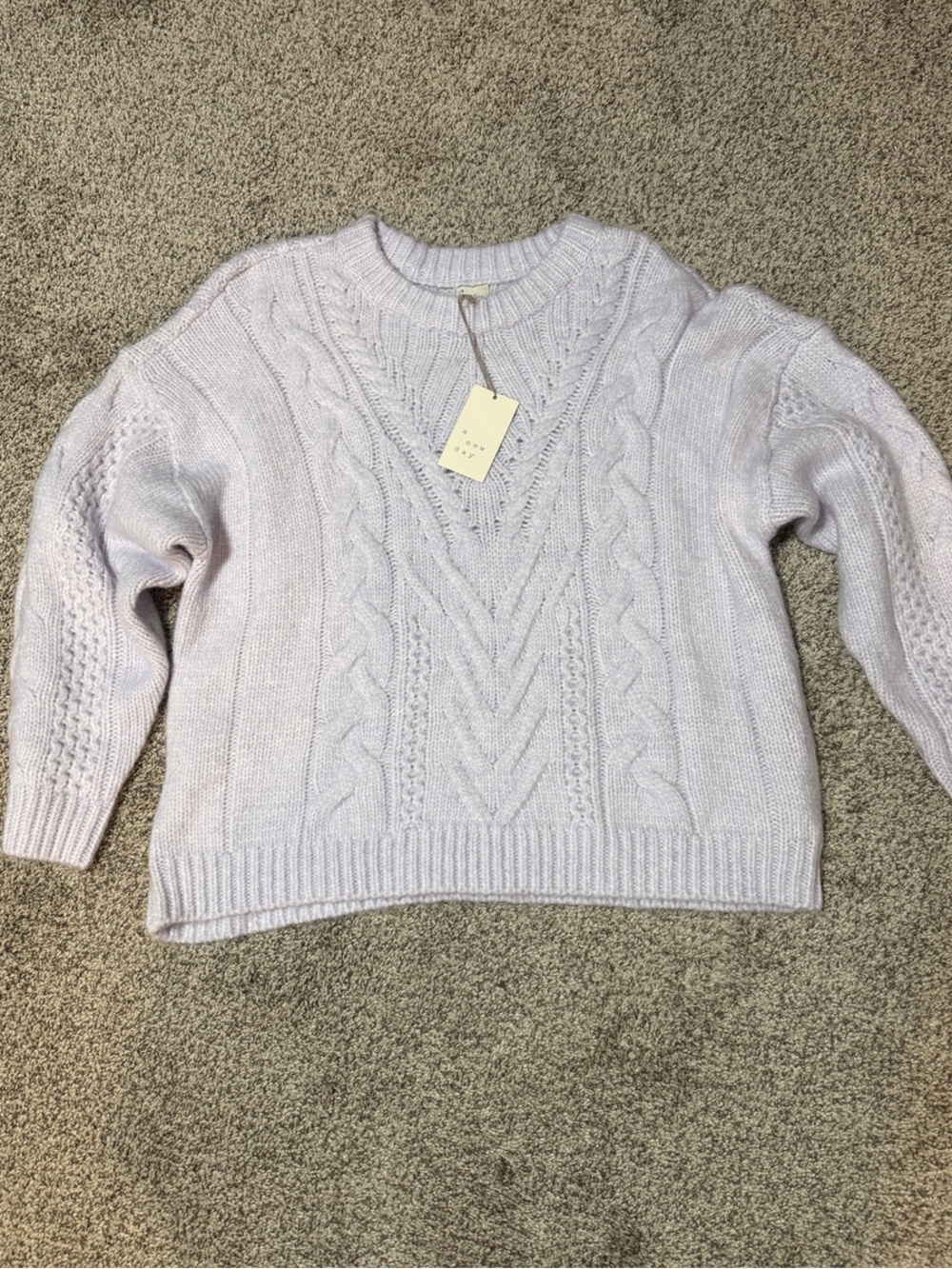 Soft Cable-Knit Crewneck Sweater - Light Lavender